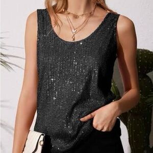 Laundry By Shelli Segal Black Asymmetrical Sequin Tank Top -002